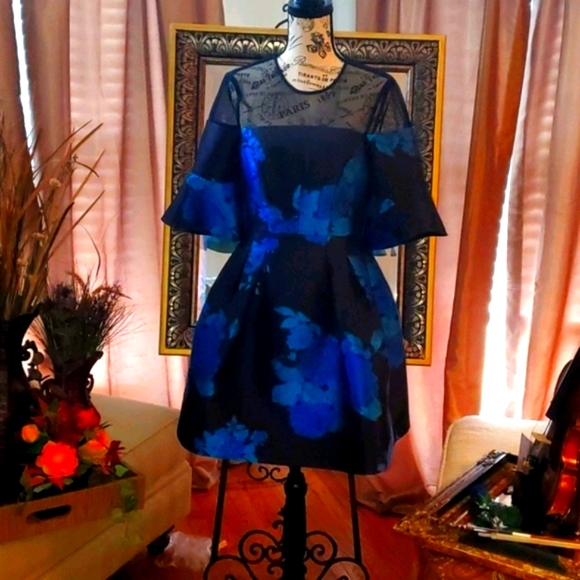 Floral, Sheer, Bell Sleeveless, Dress - Picture 4 of 13